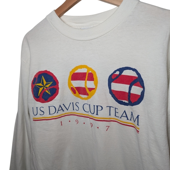 Vintage 90's Davis World final Sweden crew neck long sleeve White Cotton T shirt - Picture 2 of 8